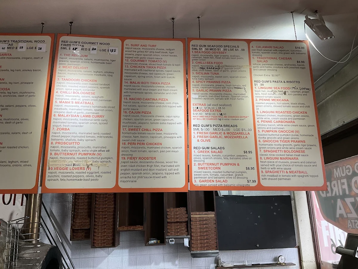 Menu, RedGum Woodfired Pizza