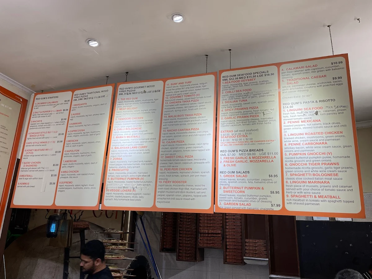 Menu, RedGum Woodfired Pizza