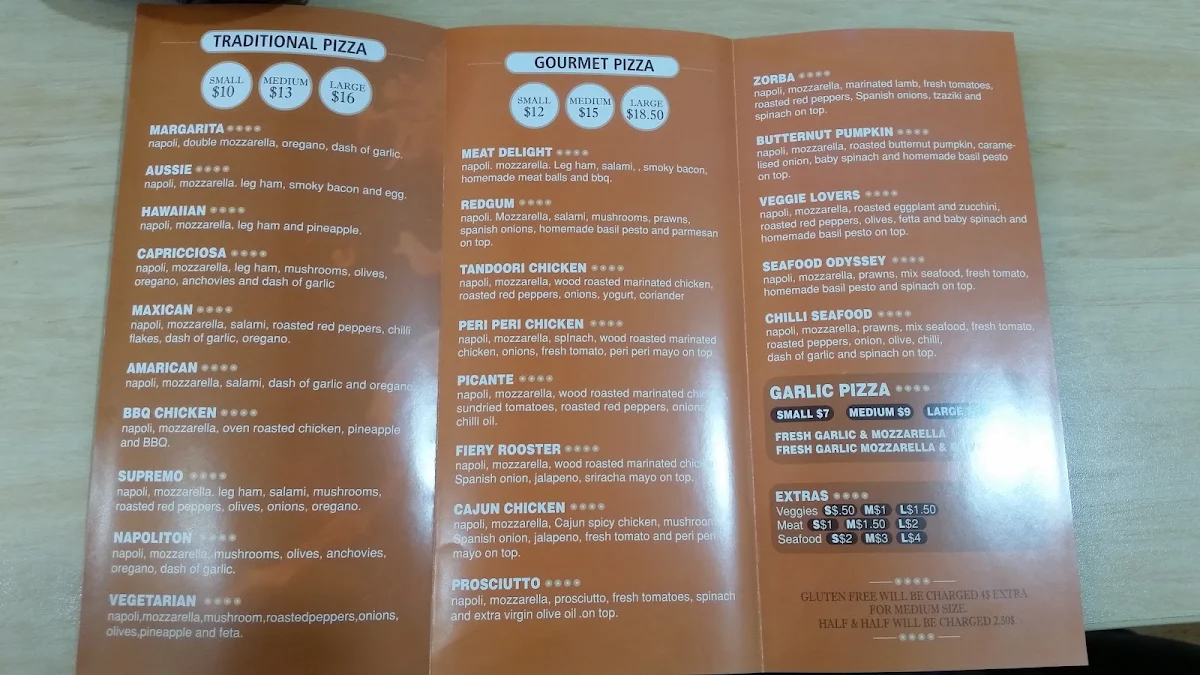 Menu, RedGum Woodfired Pizza