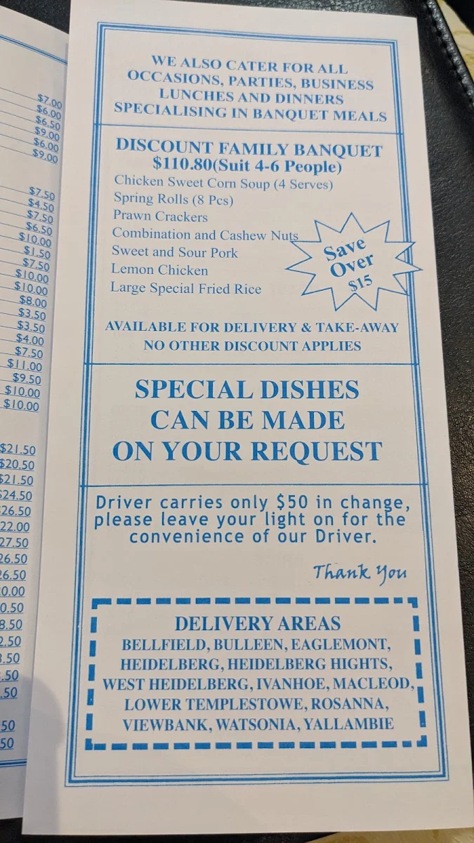 Menu, Diamond Chinese Restaurant