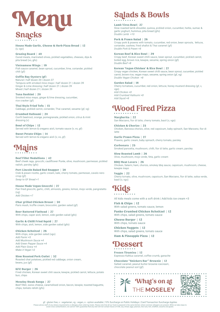 Menu, The Moseley