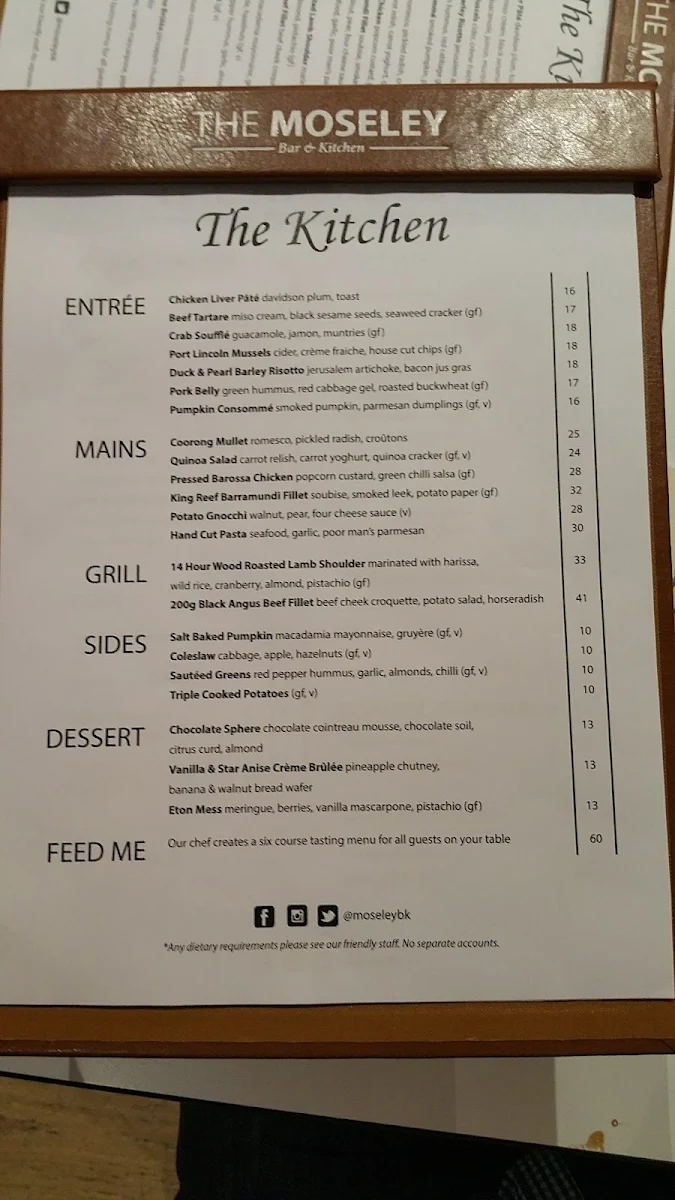 Menu, The Moseley
