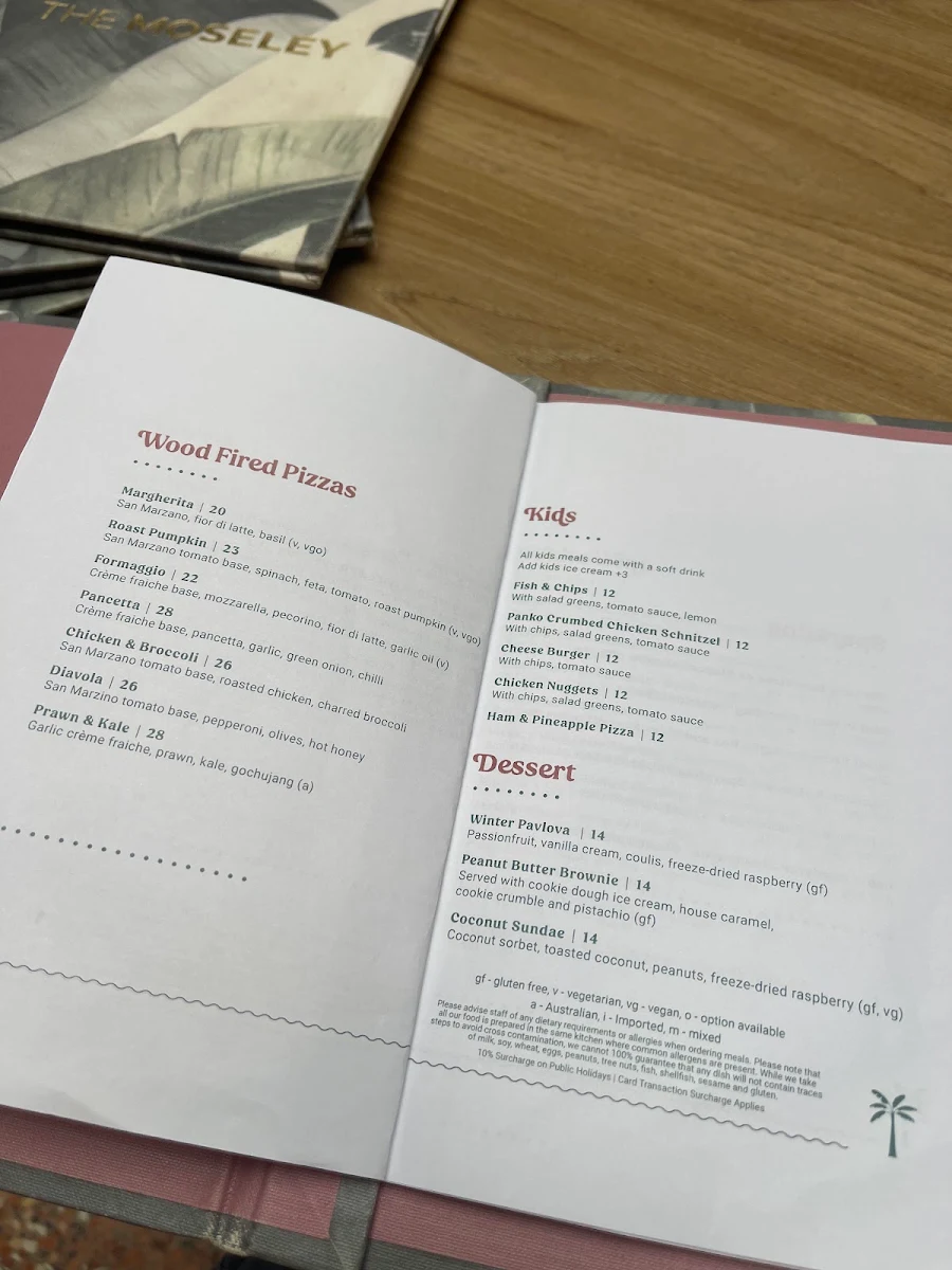 Menu, The Moseley