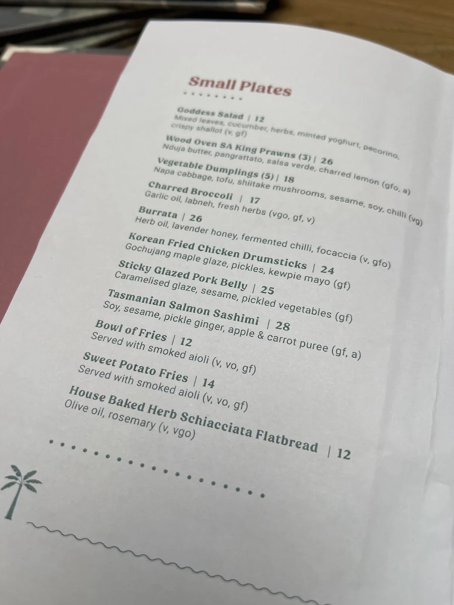 Menu, The Moseley