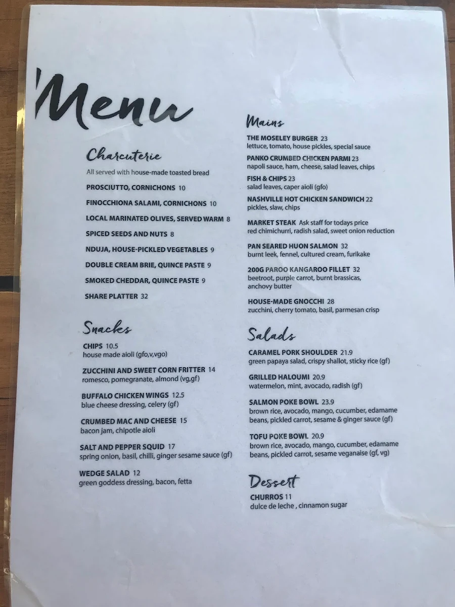 Menu, The Moseley
