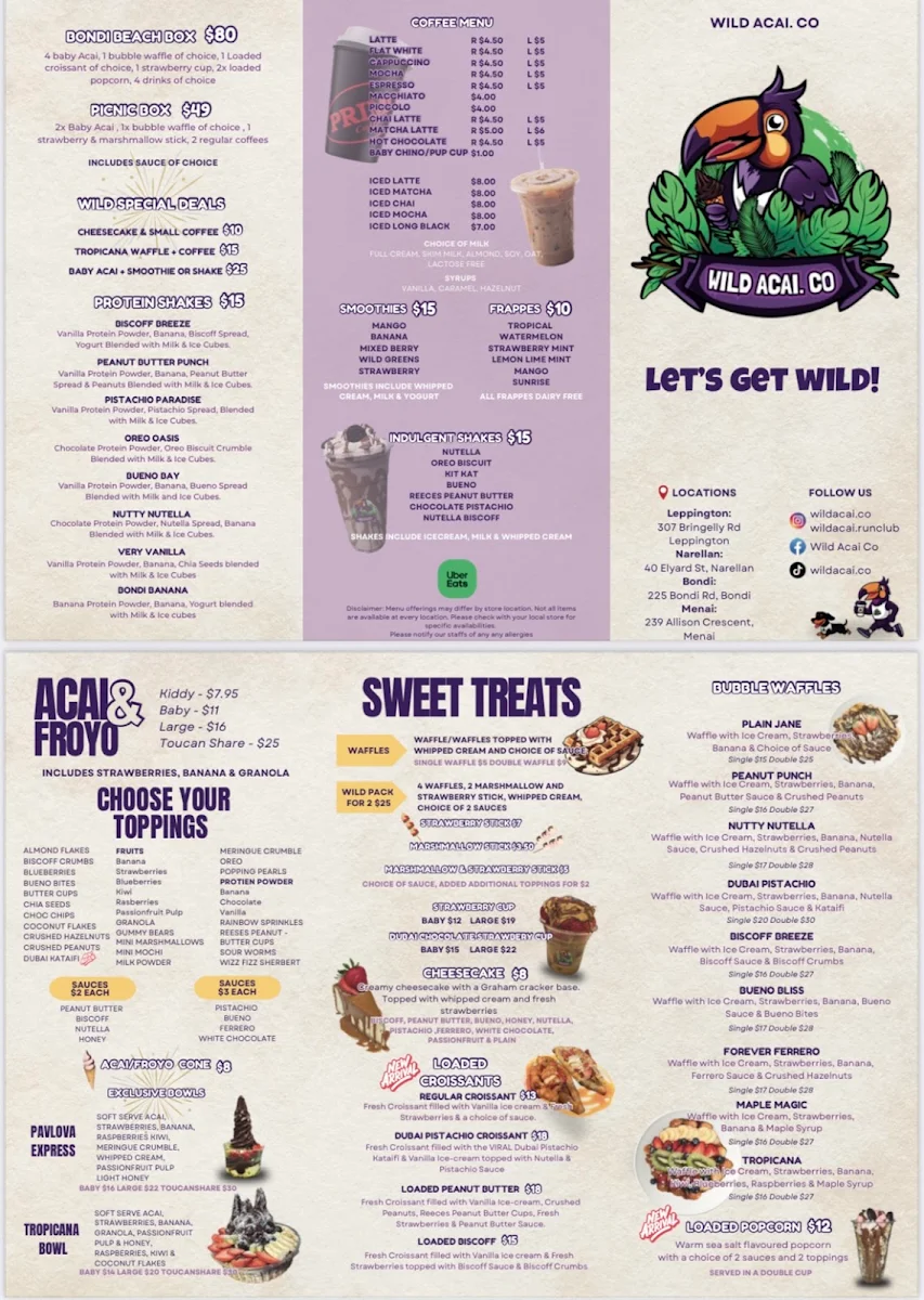 Menu, Wild Acai Co