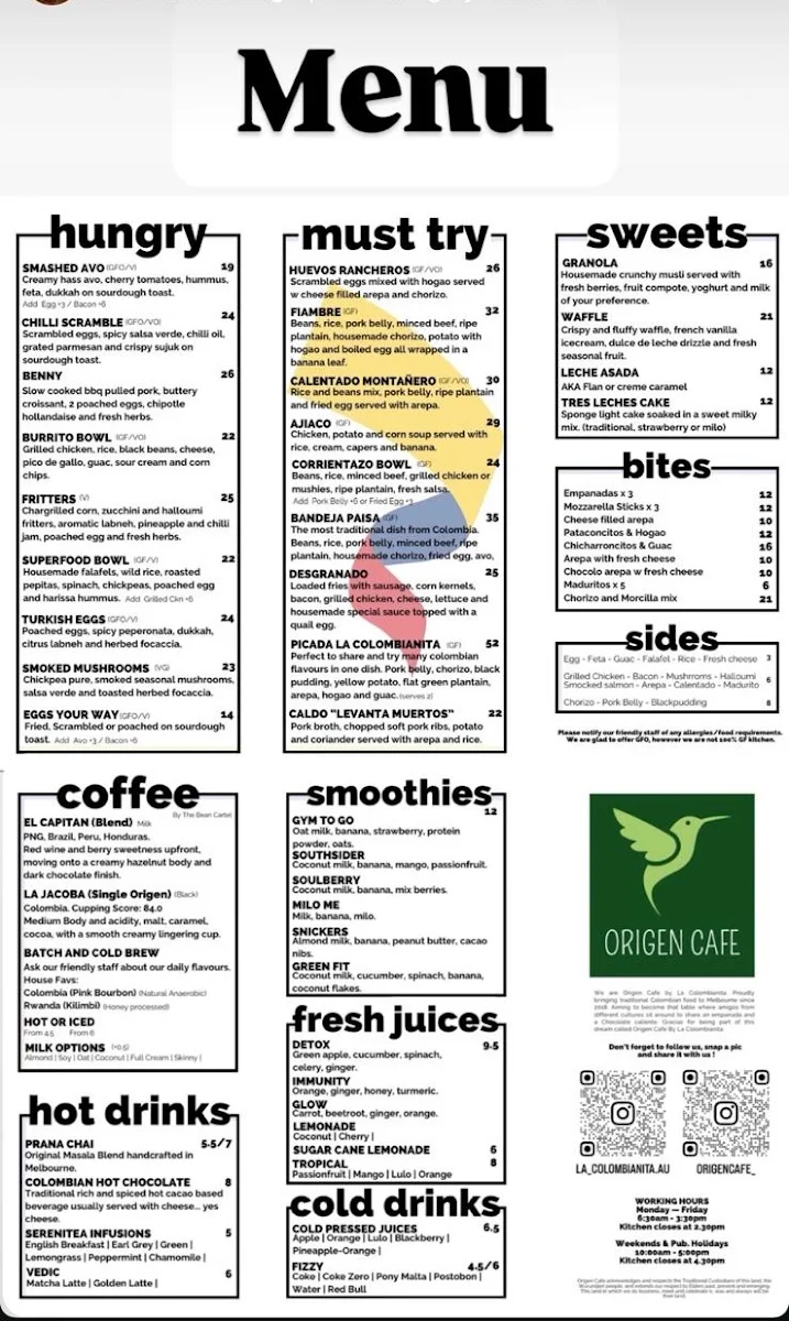 Menu, La Colombianita