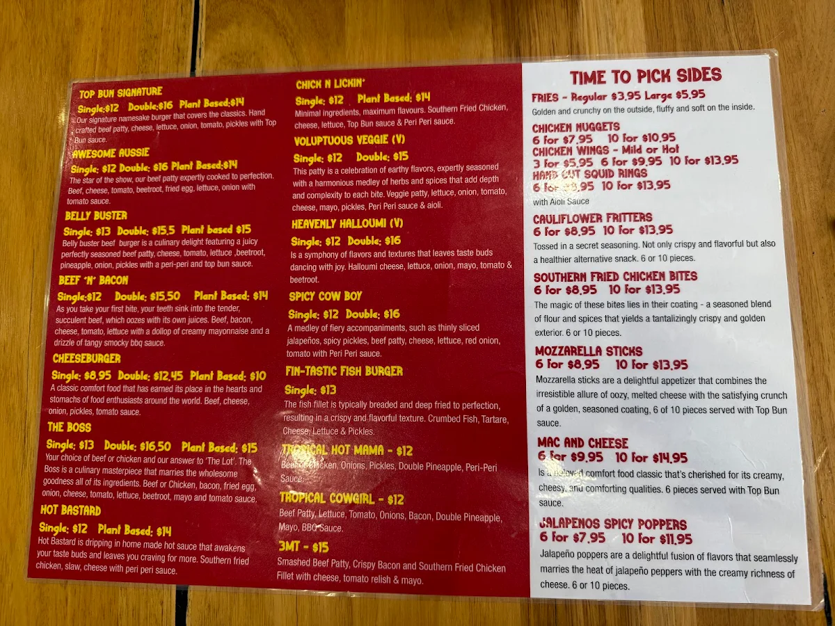 Menu, Top Bun Swan Hill