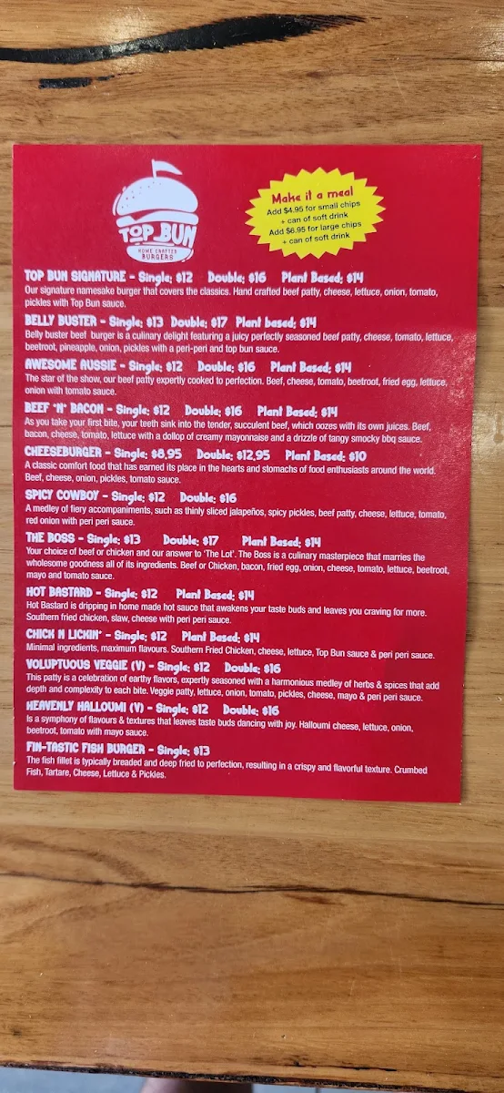 Menu, Top Bun Swan Hill