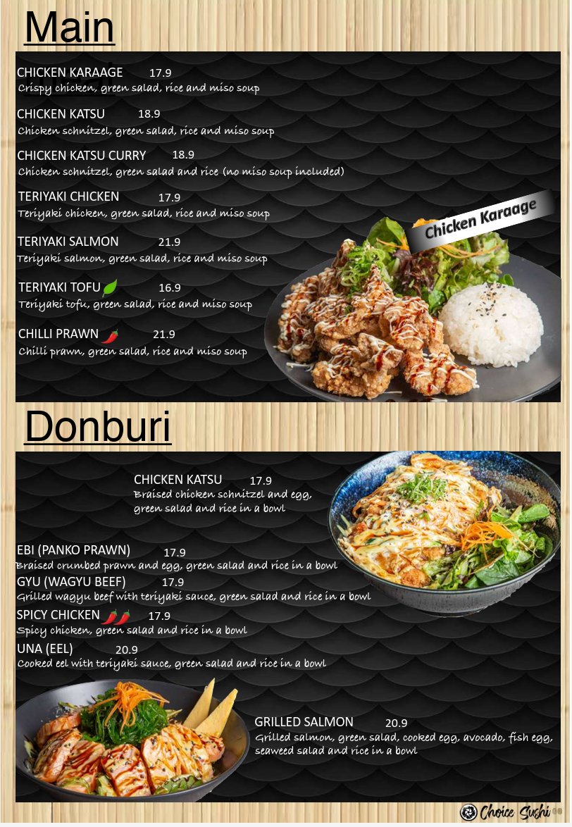 Menu, Choice Sushi Marsden Park
