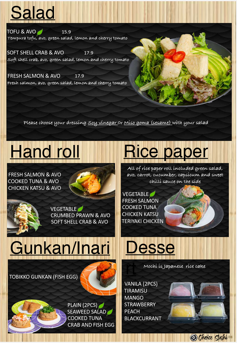 Menu, Choice Sushi Marsden Park