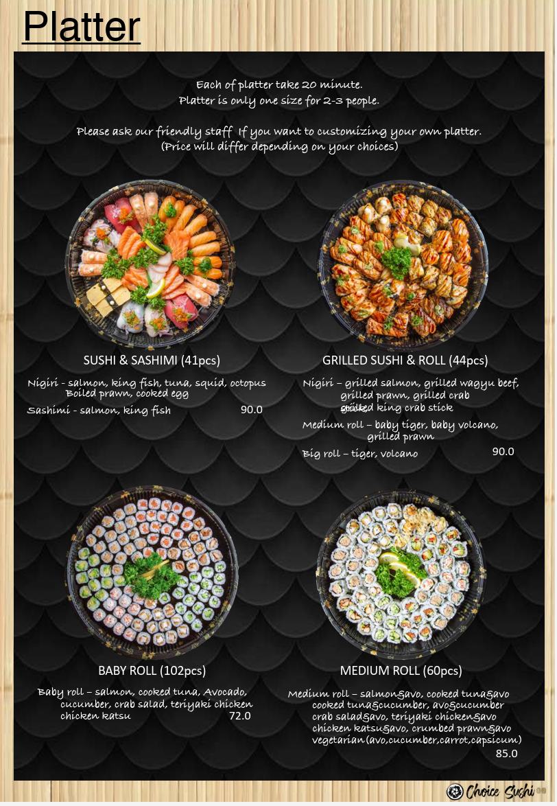Menu, Choice Sushi Marsden Park