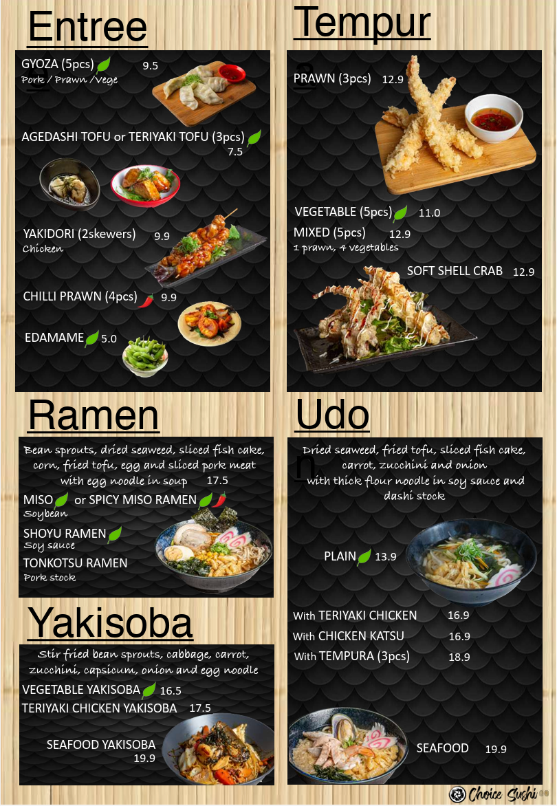 Menu, Choice Sushi Marsden Park