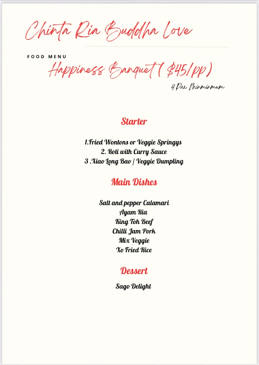 Menu, Chinta Ria... Buddha Love