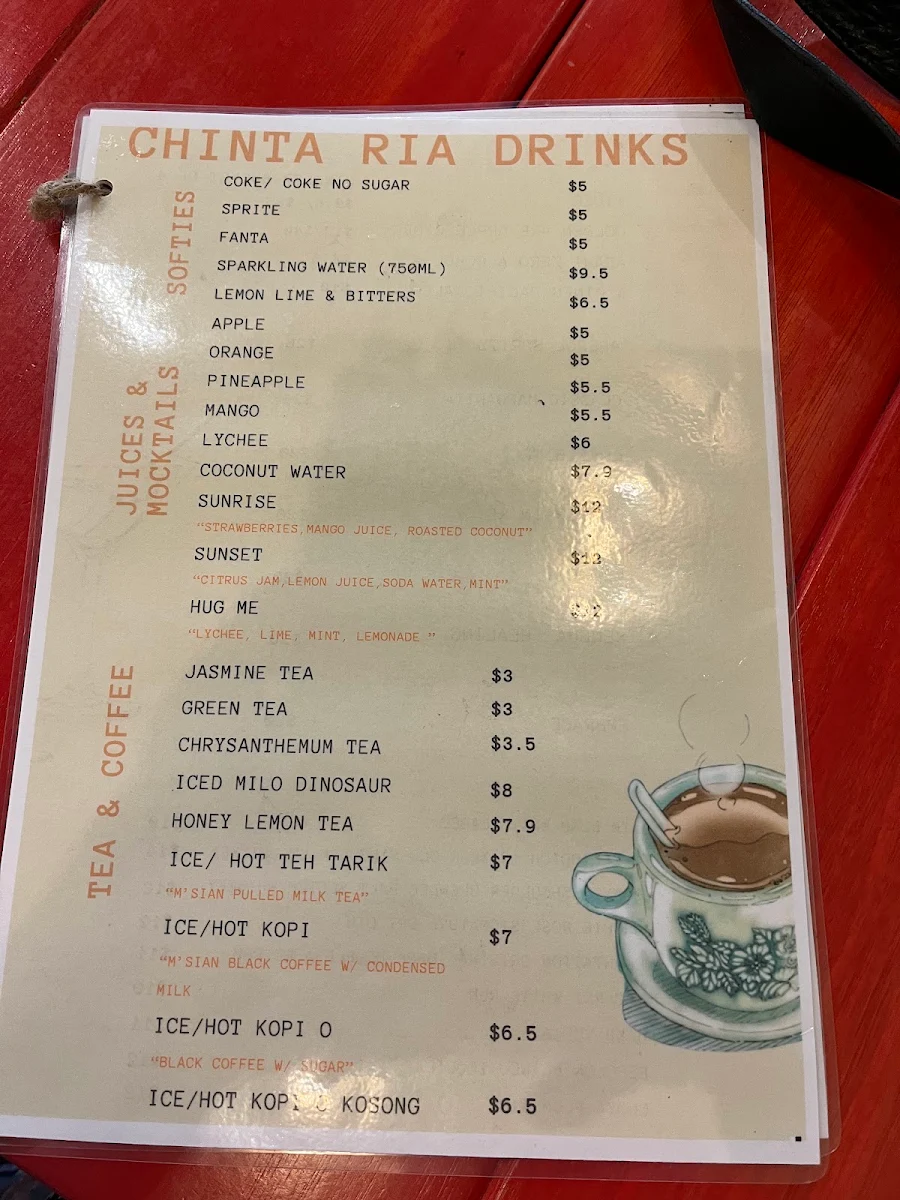 Menu, Chinta Ria... Buddha Love