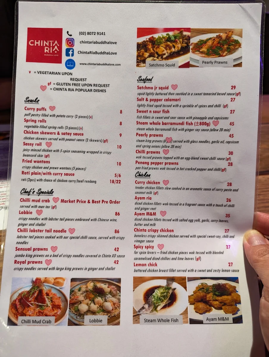 Menu, Chinta Ria... Buddha Love