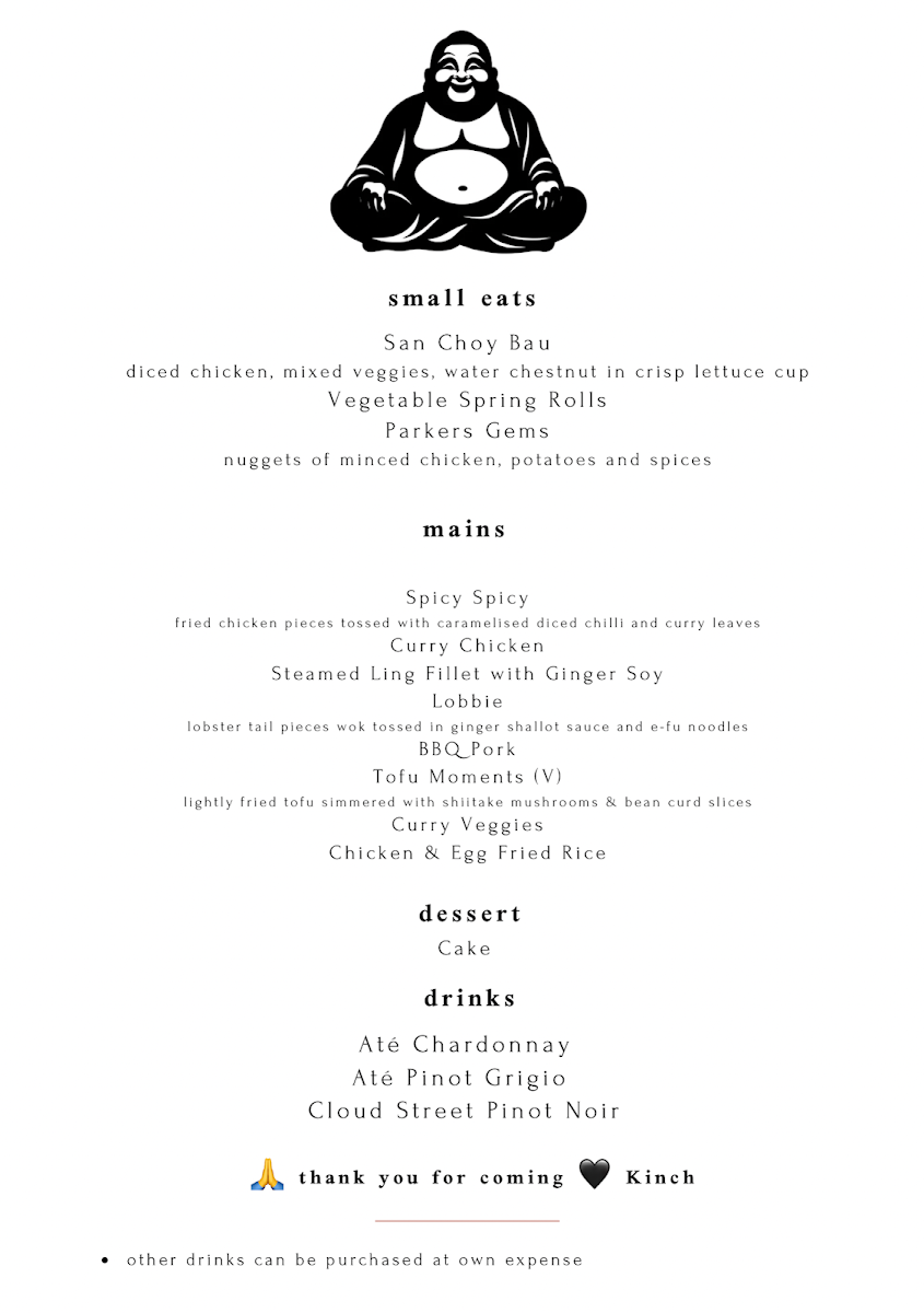 Menu, Chinta Ria... Buddha Love
