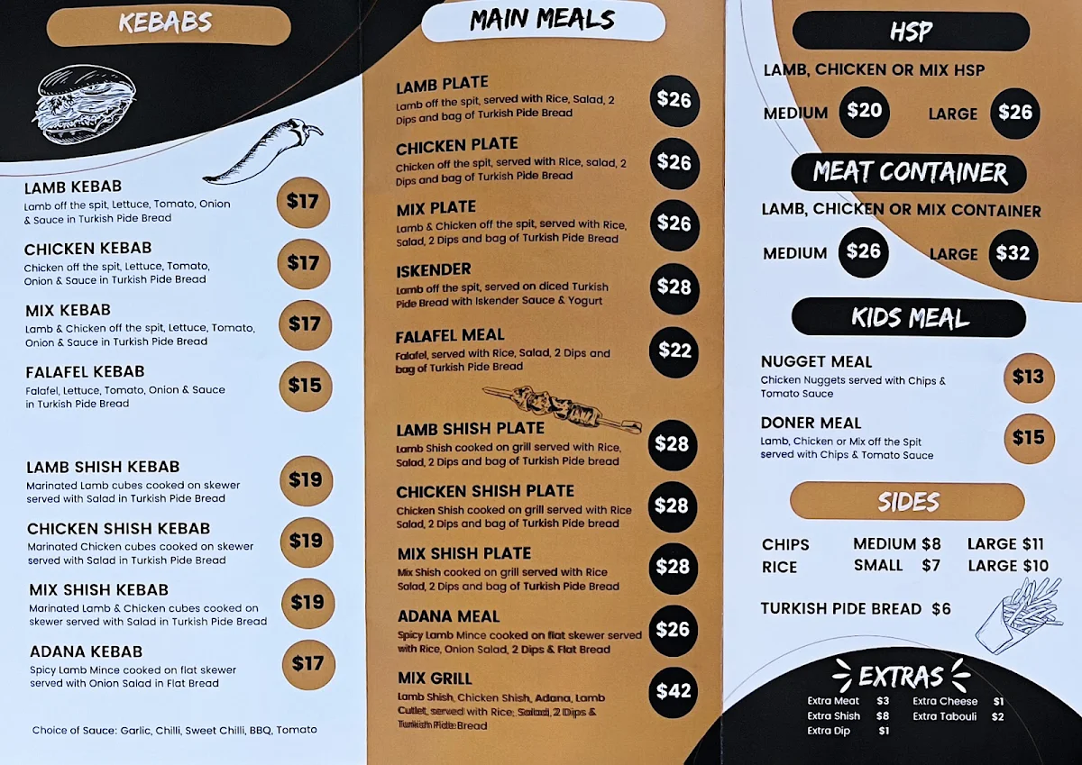 Menu, Truganina Kebab House