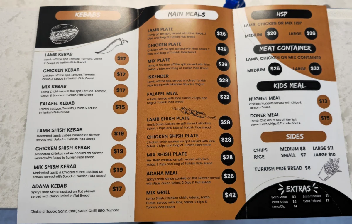 Menu, Truganina Kebab House