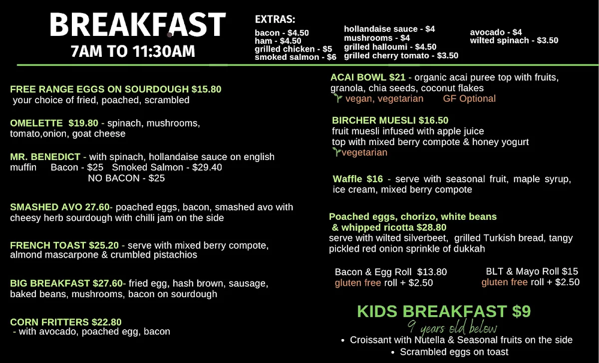 Menu, Bay Leaf Cafe