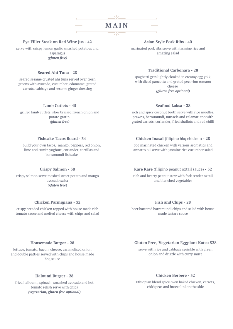 Menu, Bay Leaf Cafe