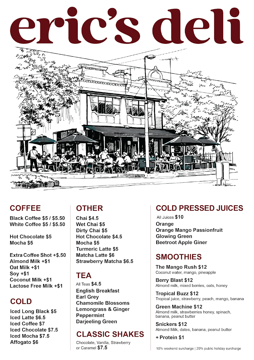 Menu, Eric’s Deli