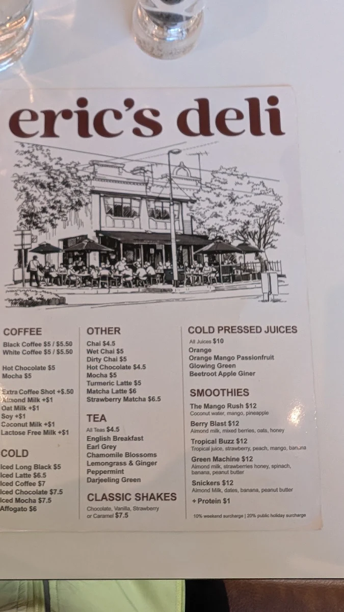 Menu, Eric’s Deli