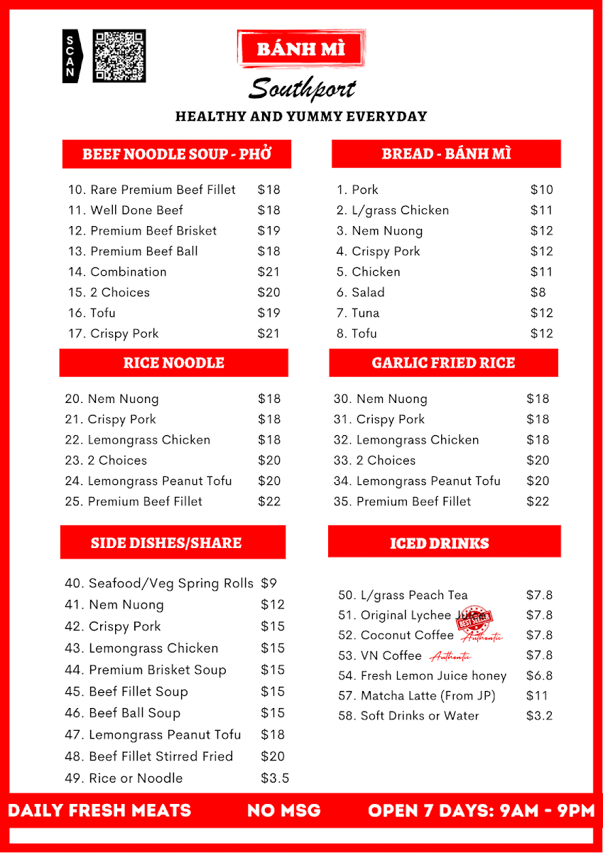 Menu, Bánh Mì Southport