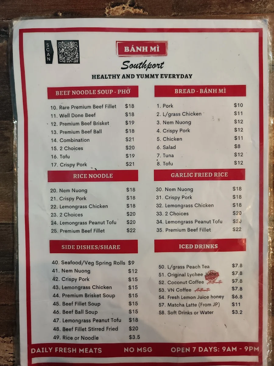 Menu, Bánh Mì Southport