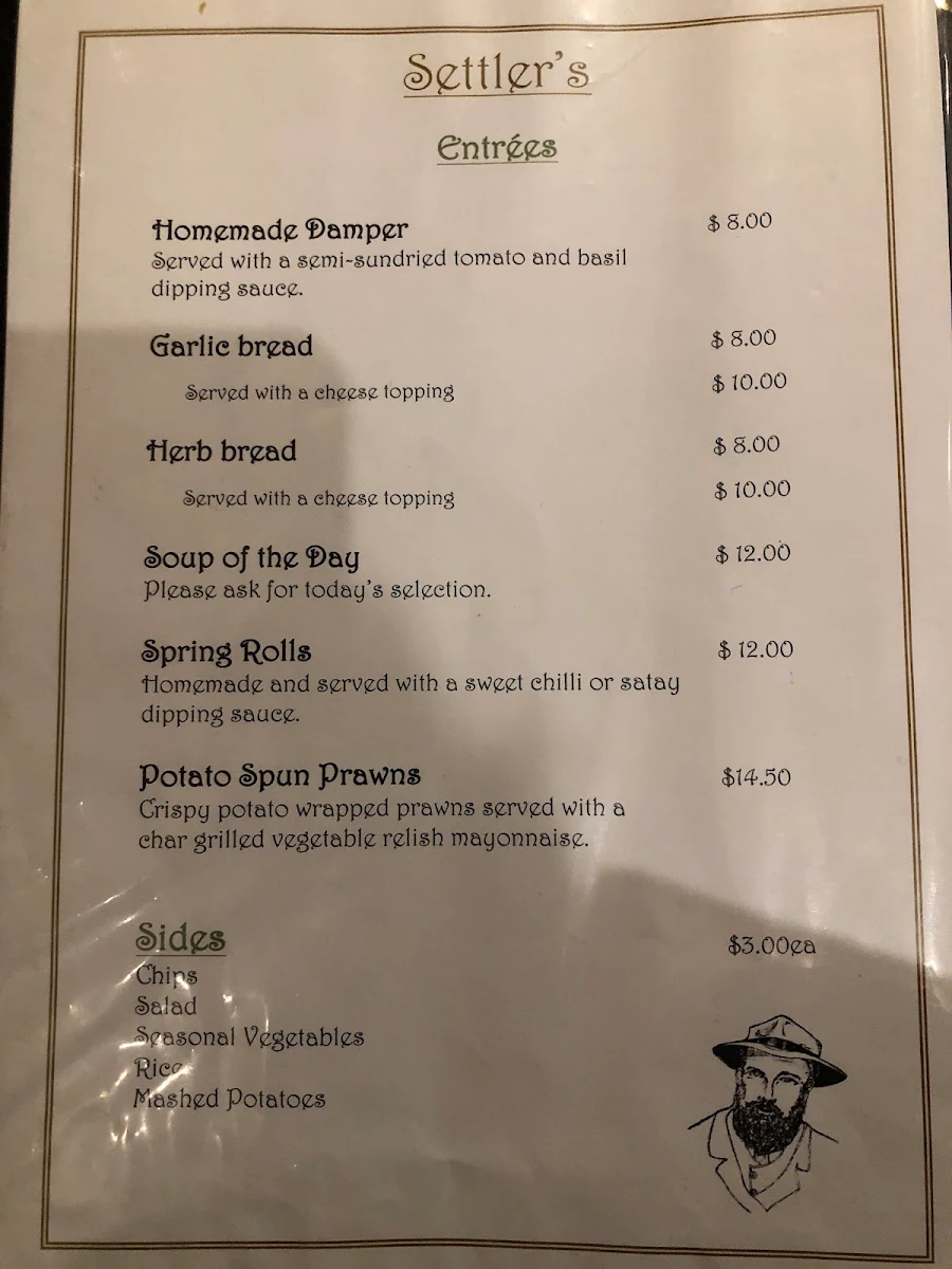 Menu, Settler's Restaurant