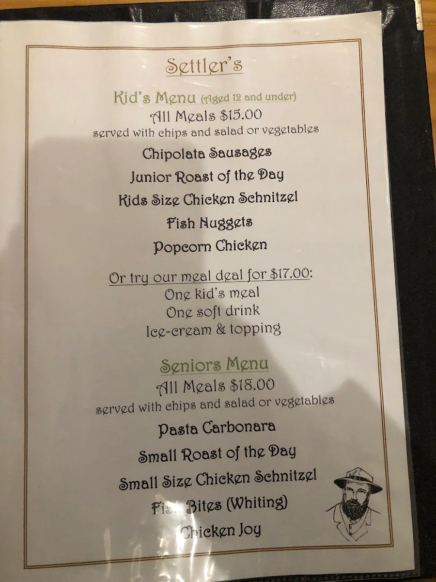 Menu, Settler's Restaurant
