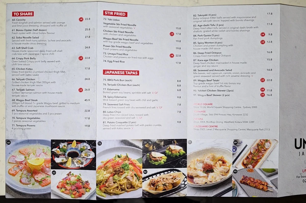 Menu, UMAYA KOTARA