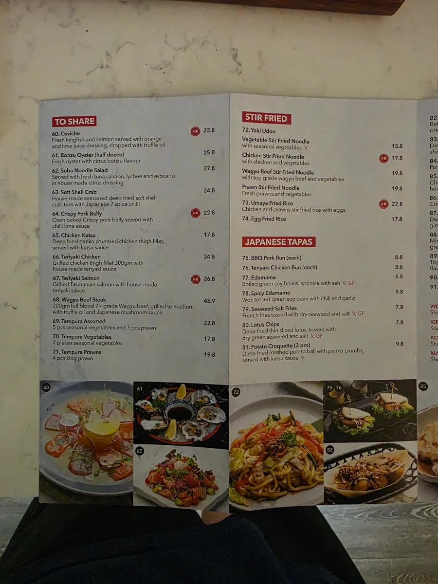 Menu, UMAYA KOTARA
