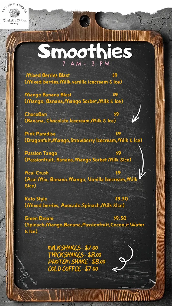 Menu, Boss Man Kitchen