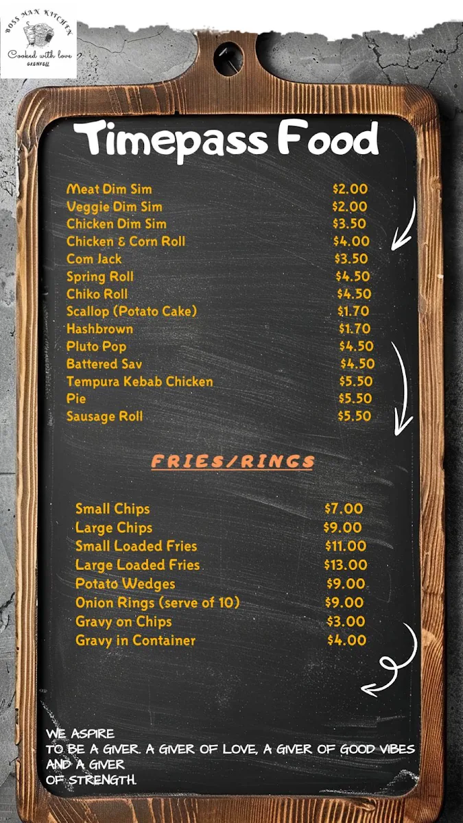 Menu, Boss Man Kitchen