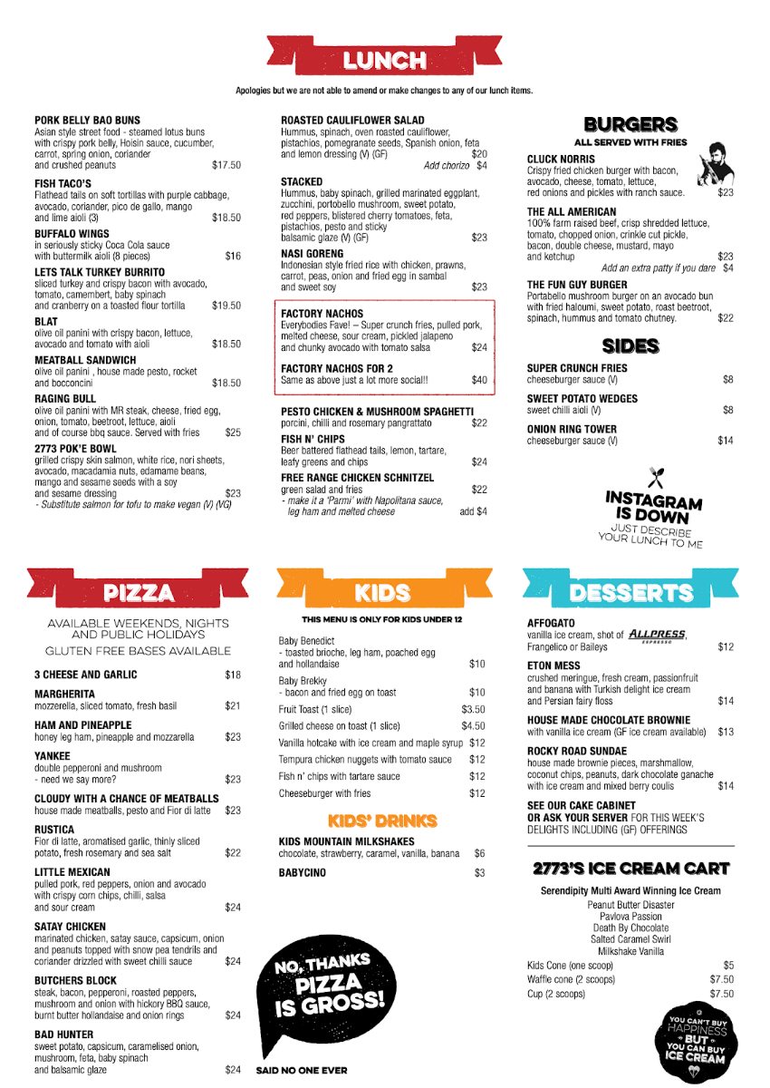 Menu, 2773 Cafe