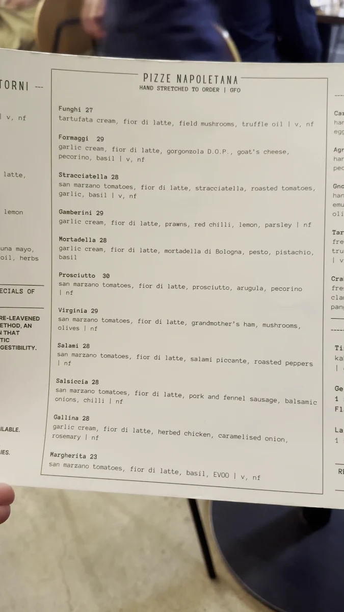 Menu, Romo Pizza Bar