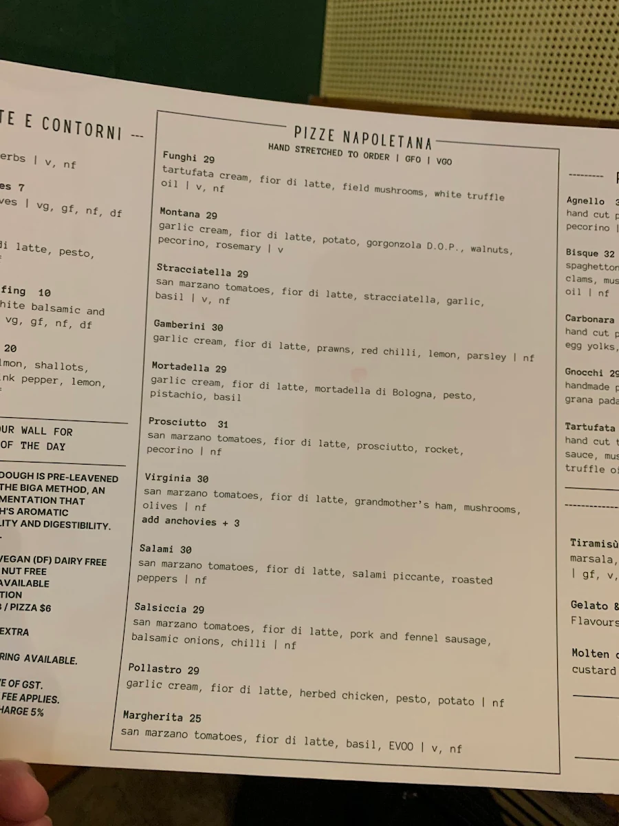 Menu, Romo Pizza Bar
