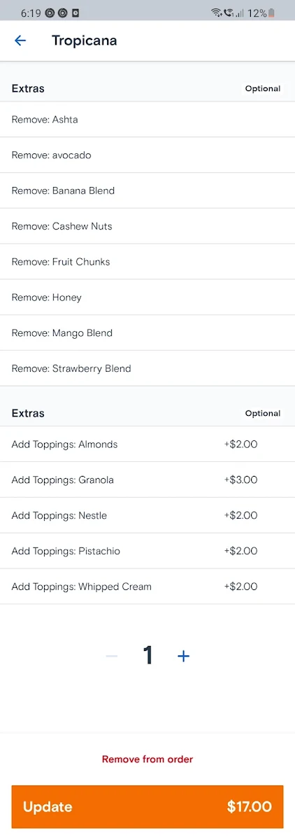 Menu, Blend Cocktails