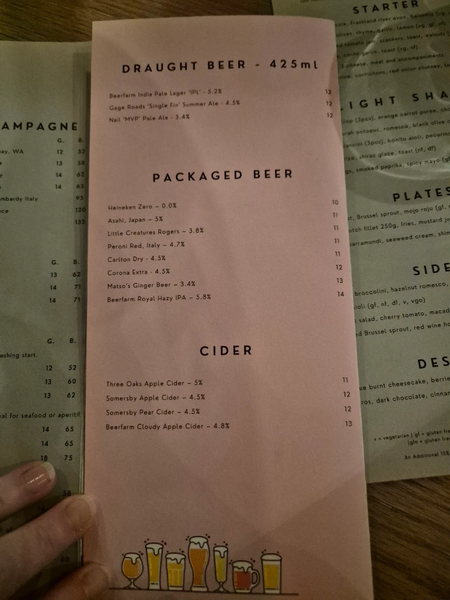 Menu, The Cabin Small Bar
