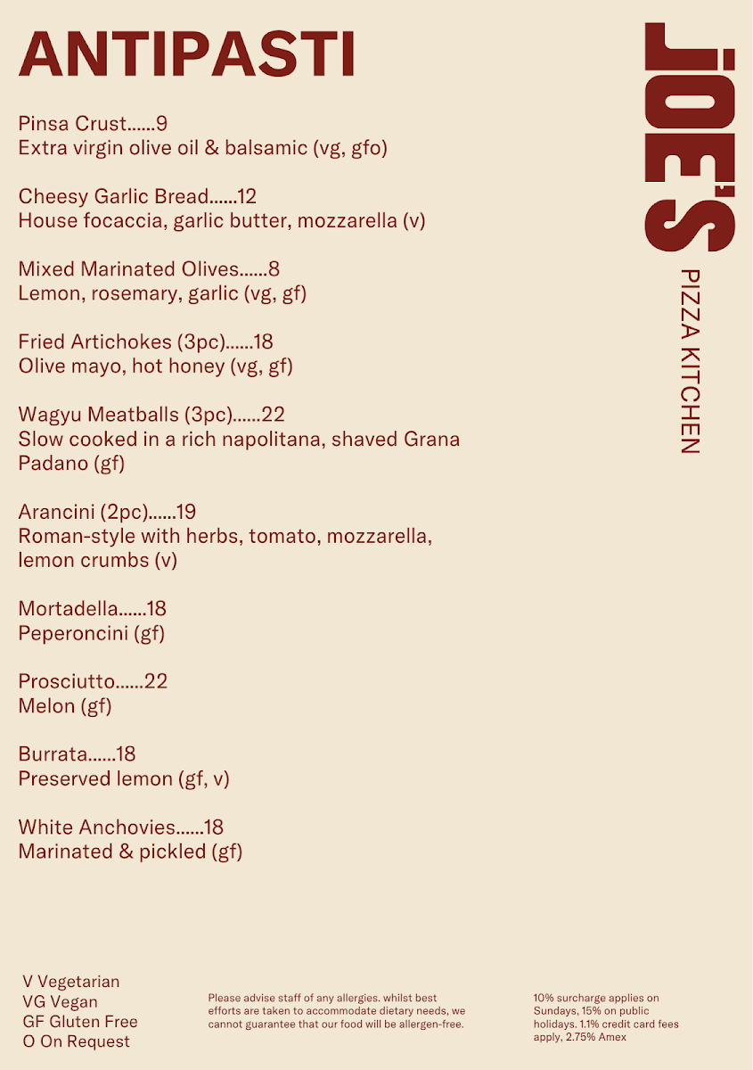 Menu, Captain Cook Hotel Paddington