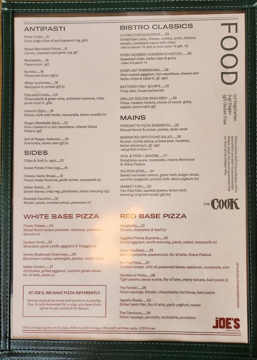 Menu, Captain Cook Hotel Paddington