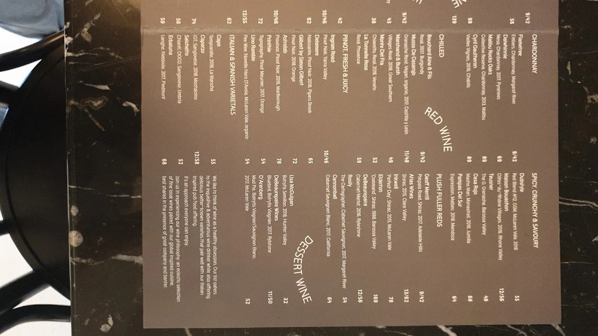 Menu, Captain Cook Hotel Paddington