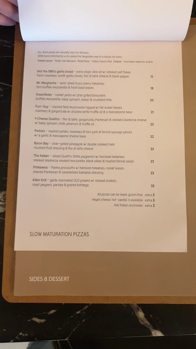 Menu, Captain Cook Hotel Paddington