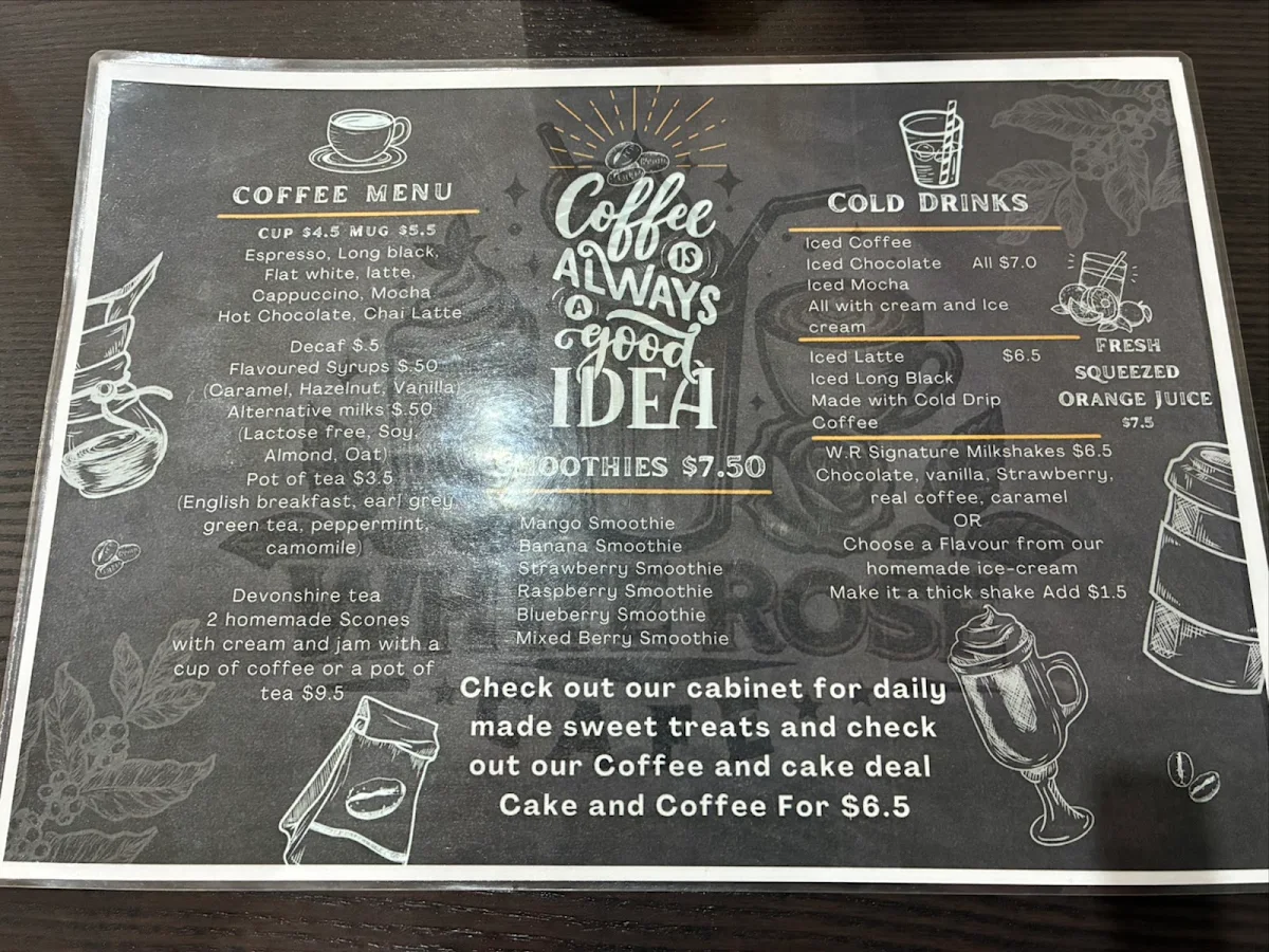 Menu, White Rose Cafe Dunedoo
