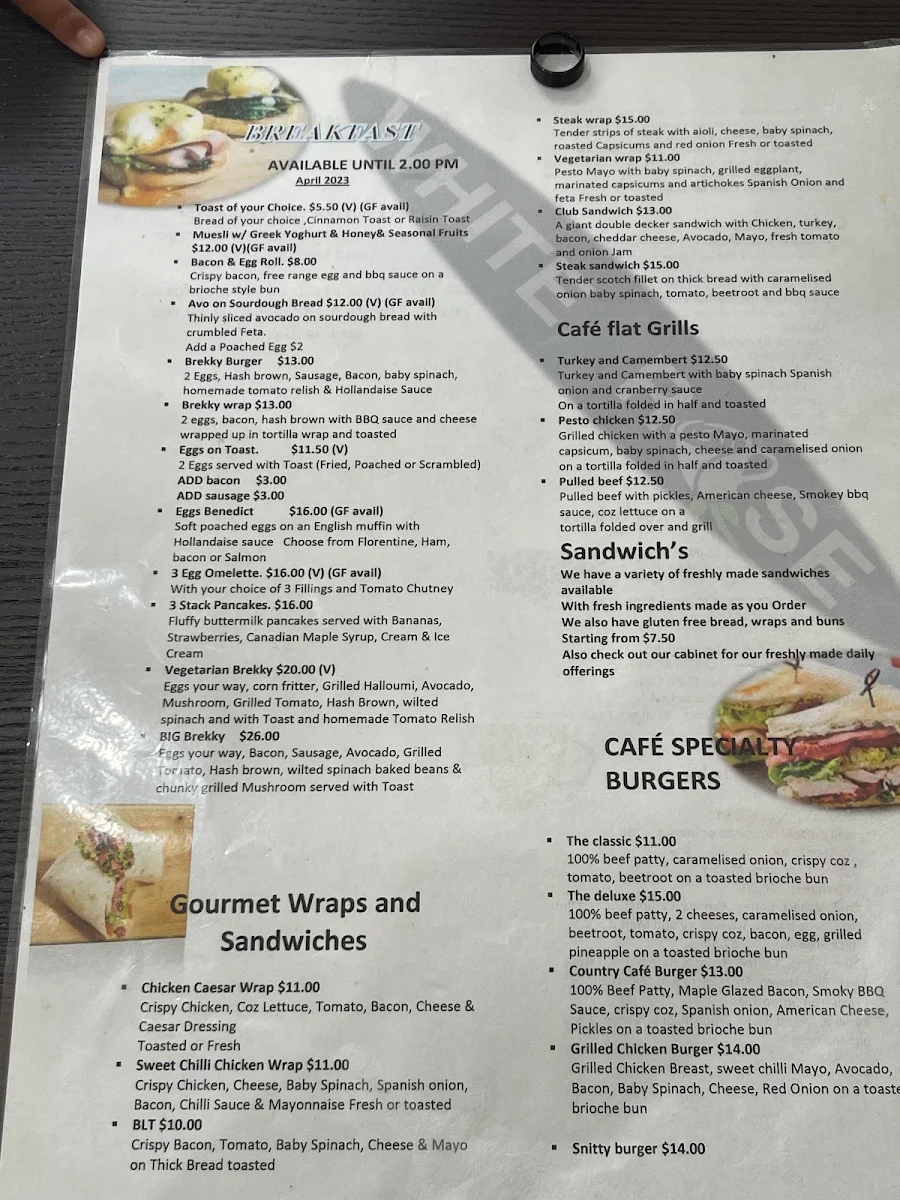 Menu, White Rose Cafe Dunedoo