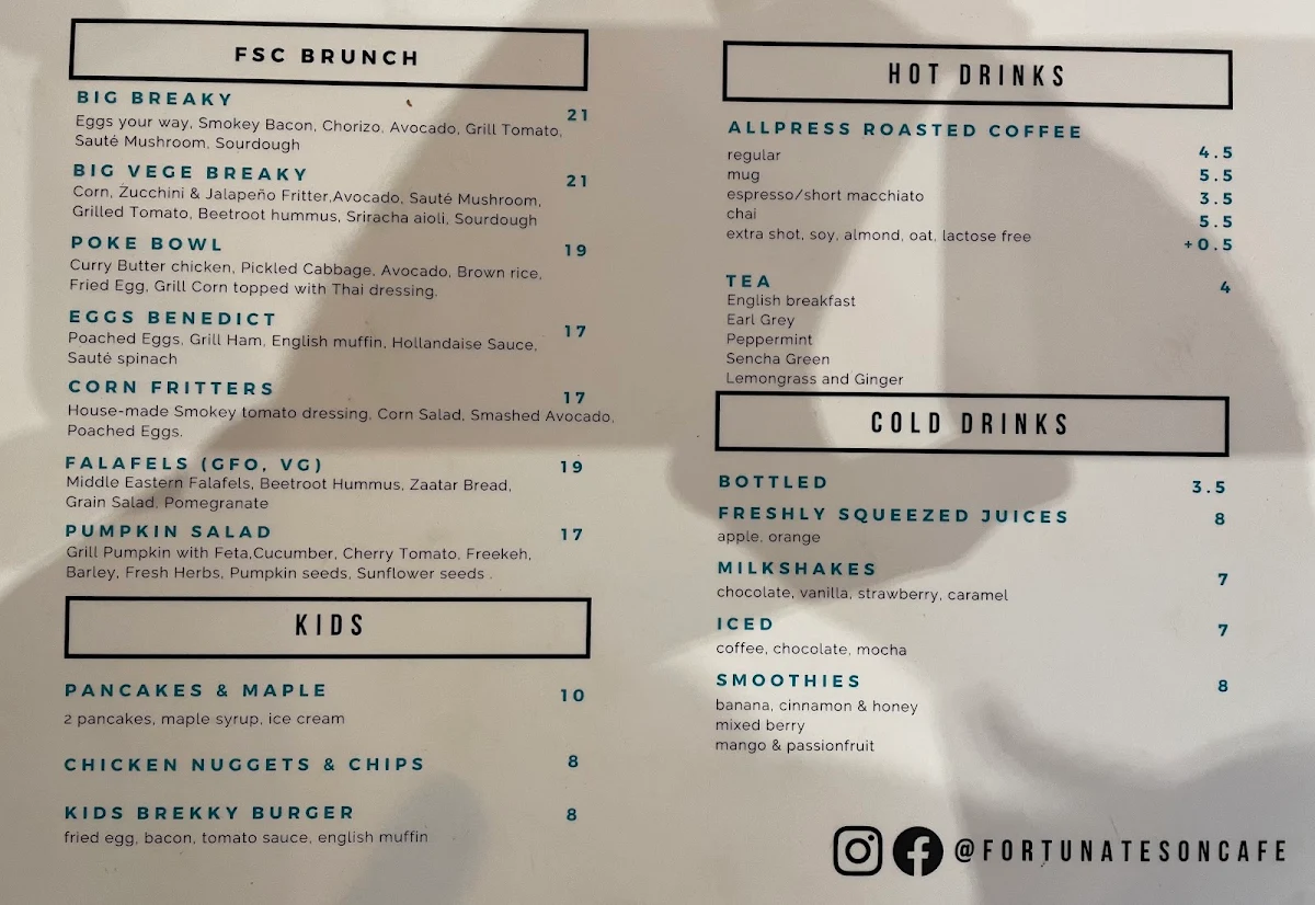 Menu, Fortunate Son Cafe