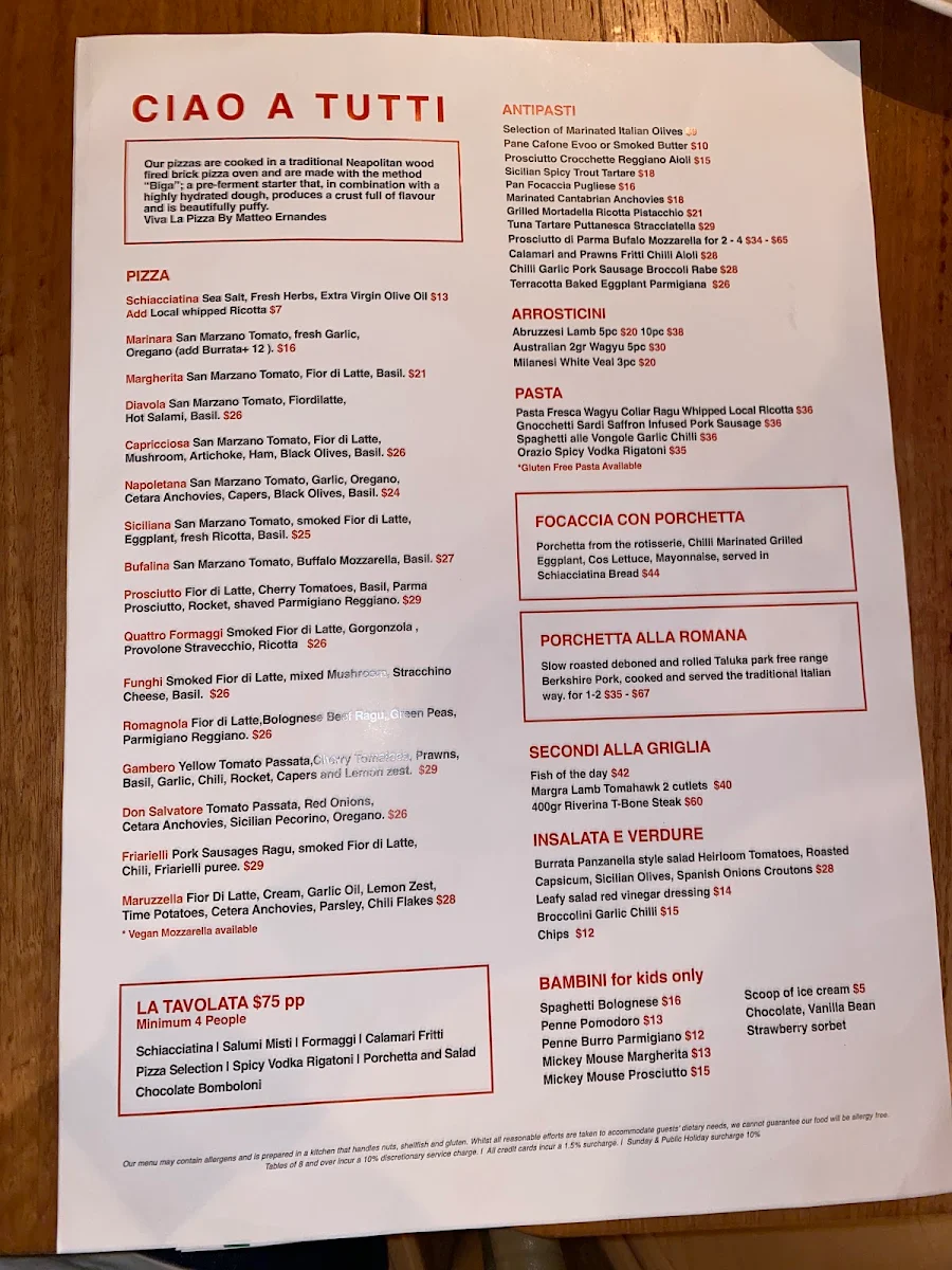 Menu, Da Orazio