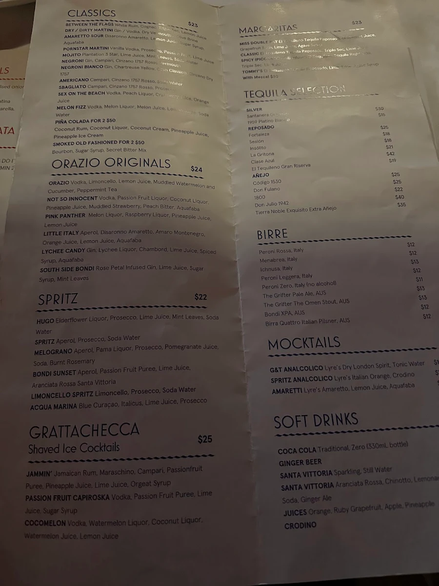 Menu, Da Orazio