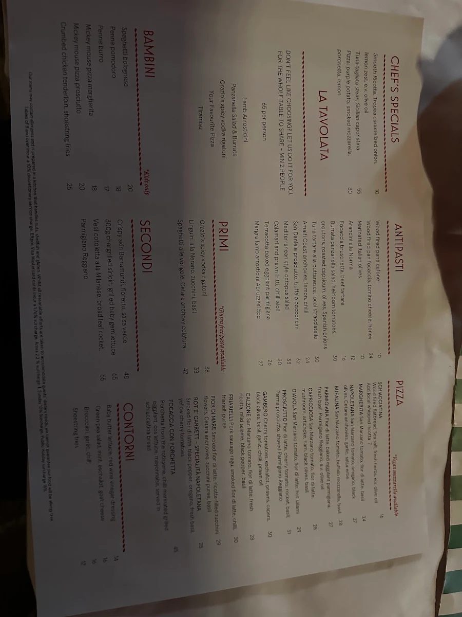 Menu, Da Orazio